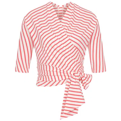 Marianna Déri Women's White / Pink / Purple Pink Cream Striped Wrap Top