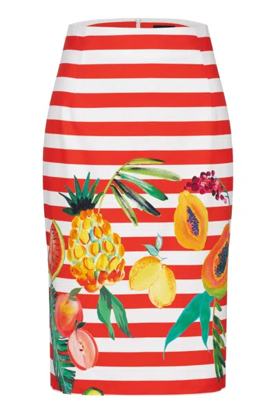 Marianna Déri Women's White / Red Pencil Skirt With Tropical Print