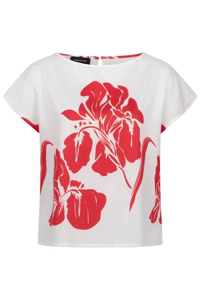 Marianna Déri Women's White / Red Top With Botanical Print