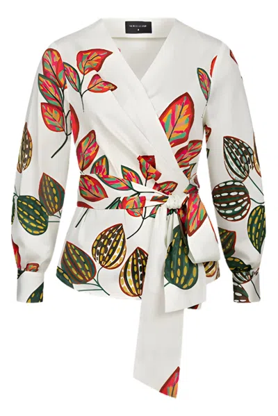 Marianna Déri Women's White Wrap Blouse With Leaf Print
