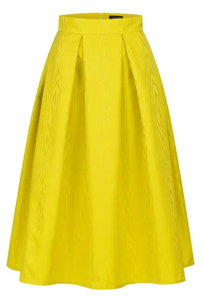 Marianna Déri Women's Yellow Midi Skirt With Moiré Effect Lemon