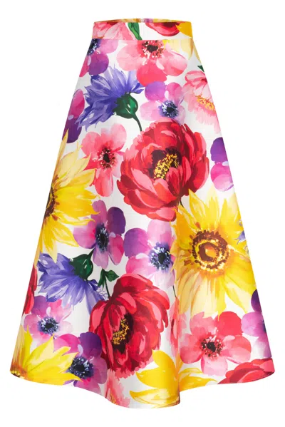 Marianna Déri Women's Yellow / Purple / Red Summer Flowers Midi Skirt In Pink