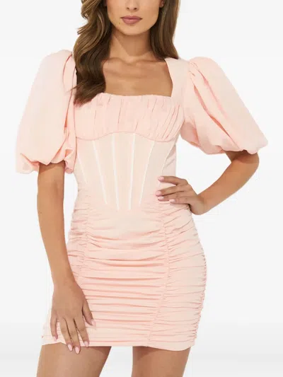 Marianna Senchina Ariel Puff-sleeve Ruched Dress In Pink