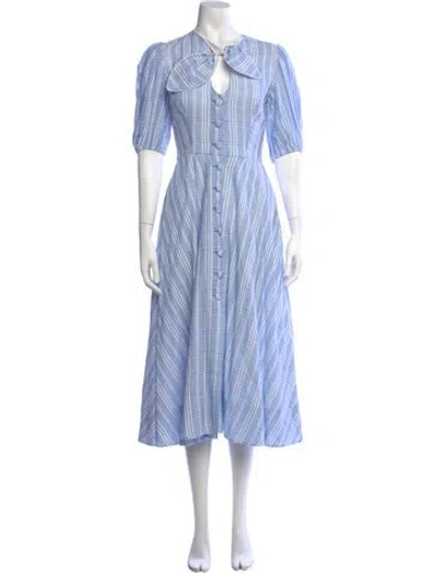 Pre-owned Marianna Senchina Plaid Print Midi Length Dress In Blue