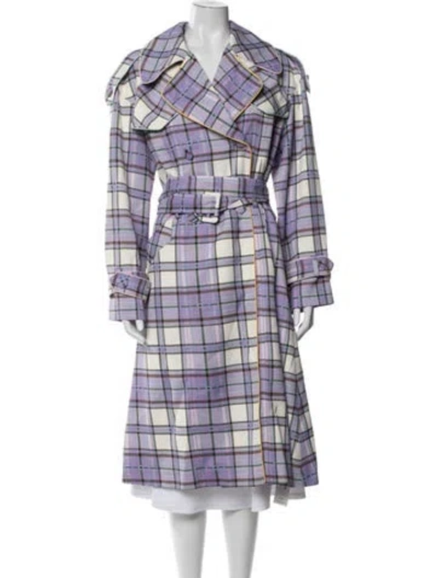Pre-owned Marianna Senchina Plaid Print Trench Coat In Purple