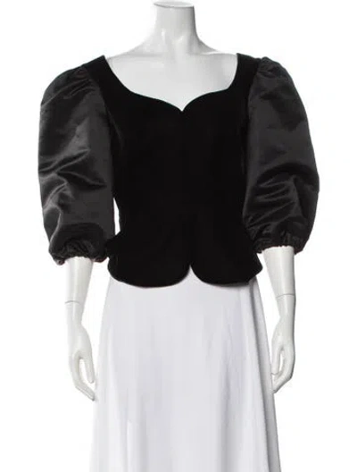 Pre-owned Marianna Senchina Square Neckline Three-quarter Sleeve Blouse In Black
