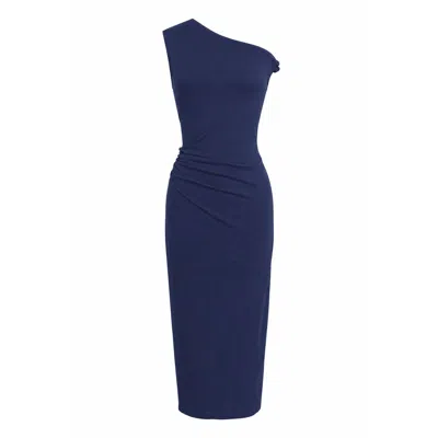 Marianne By Marie Jordane Women's Ciara Asymmetrical Upcycled Cotton Jersey Midi Dress Made In France Blue