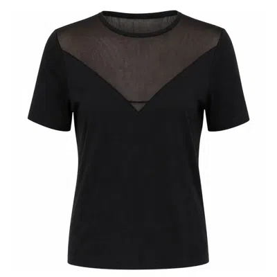 Marianne By Marie Jordane Women's Devon Black Organic Cotton T Shirt With Sheer Panel In Brown