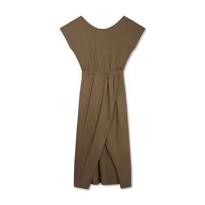Marianne By Marie Jordane Women's Green Iggy Midi Dress Organic Cotton Khaki