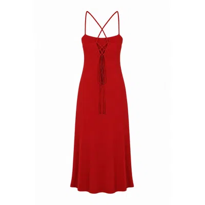 Marianne By Marie Jordane Women's Lexie Flared Midi Dress Upcycled Cotton Jersey Made In France Red