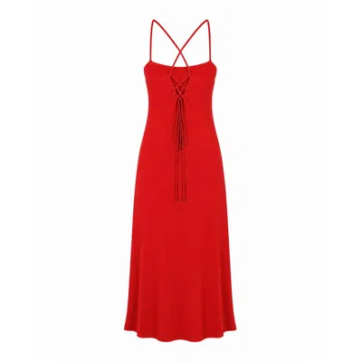 Marianne By Marie Jordane Women's Lexie Open Back Cotton Midi Dress In Red Made In France