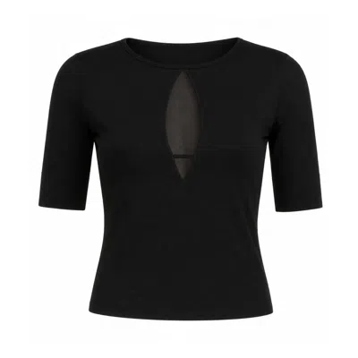 Marianne By Marie Jordane Women's Maya Black Organic Cotton Top With Sheer Detail