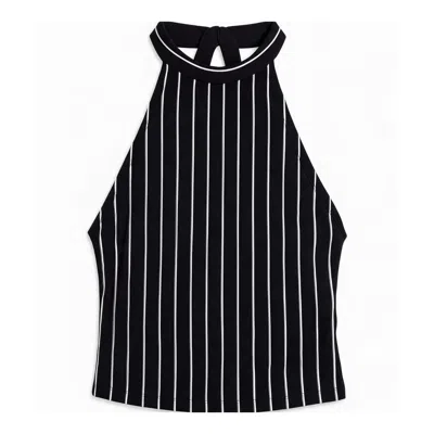 Marianne By Marie Jordane Women's Parker Black And White Striped Backless Halter Top In Upcycled Viscose