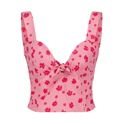 Marianne By Marie Jordane Women's Pink / Purple Noa Printed Tank Top With Small Knot In Pink/purple
