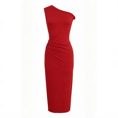 Marianne By Marie Jordane Women's Red Ciara Asymmetrical Upcycled Cotton Jersey Midi Dress Made In France