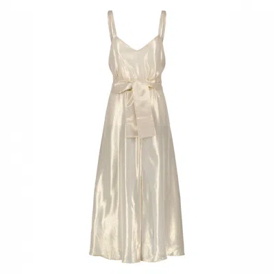 Marianne By Marie Jordane Women's Romane Metallic Gold Midi Dress Silk