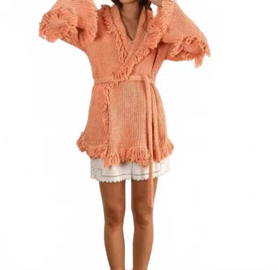 Maridruna Tenderness Cotton Blend Hand Knit Cardigan In Peach In Pink