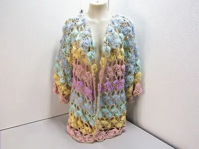 Pre-owned Maridruna Womens Emily Ombre Short Handknit Cardigan Size Os Pastel Multicolor