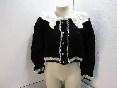 Pre-owned Maridruna Womens Kate Crop Mohair Hand Knit Cardigan Size Os Black/ivory