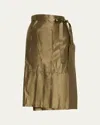 Marie Adam-leenaerdt Apron Pleated Satin Midi Wrap Skirt In Green