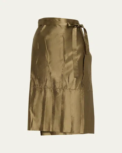 MARIE ADAM-LEENAERDT APRON PLEATED SATIN MIDI WRAP SKIRT