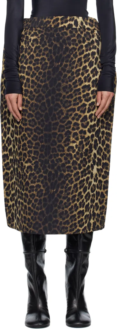 Marie Adam-leenaerdt Black & Beige Rectangle Midi Skirt In Animal Print
