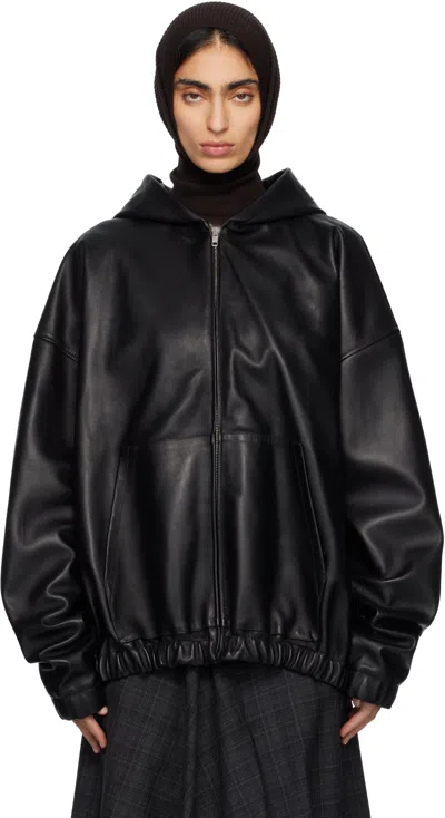 Marie Adam-leenaerdt Black Leather Hoodie Jacket