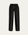 Marie Adam-leenaerdt Chic Satin Wide-leg Pull-on Tracksuit Pants In Black