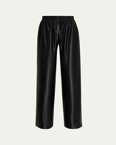 MARIE ADAM-LEENAERDT CHIC SATIN WIDE-LEG PULL-ON TRACKSUIT PANTS
