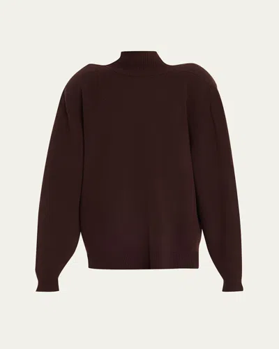 Marie Adam-leenaerdt Distorted Scarf-tie Oversized Turtleneck Wool Sweater In Brown