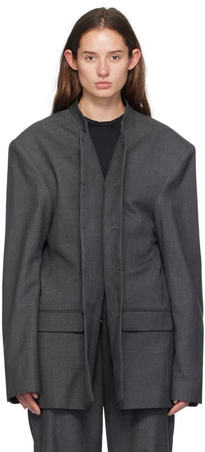 Marie Adam-leenaerdt Gray Pinched Blazer In 8029 Grey