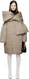 Marie Adam-leenaerdt Gray Scarf Puffer Jacket In 8022 Stone Grey