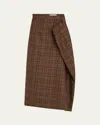 Marie Adam-leenaerdt Plaid Oversized Straight Wool Skirt In Brown Check