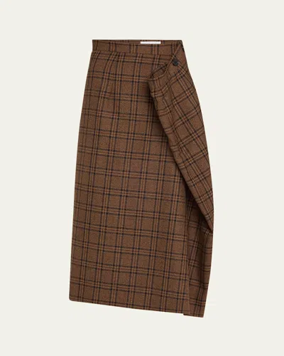 Marie Adam-leenaerdt Plaid Oversized Straight Wool Skirt In Brown Check