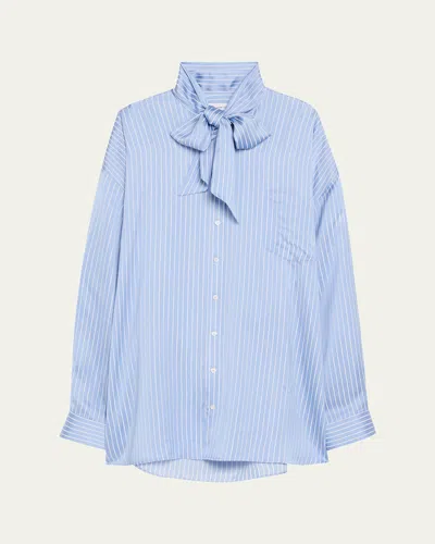 Marie Adam-leenaerdt Stripe Lavalliere Fitted Back Xxl Shirt In Bluewhite