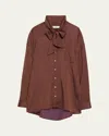 Marie Adam-leenaerdt Stripe Lavalliere Fitted Back Xxl Shirt In 9071 Brown/purple