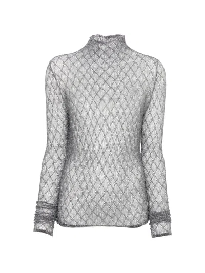 Marie Adam-leenaerdt Diamond-mesh High-neck Top In Gray