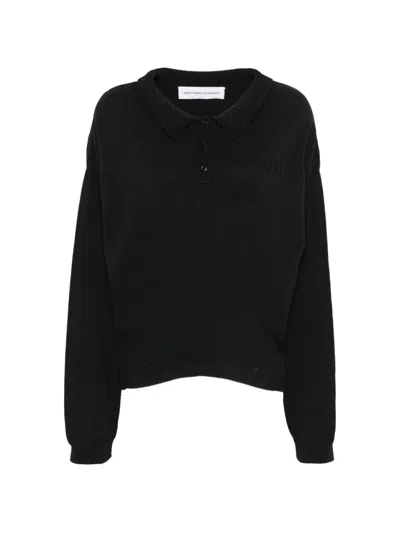 Marie Adam-leenaerdt Logo-embroidered Polo-style Sweater In Black