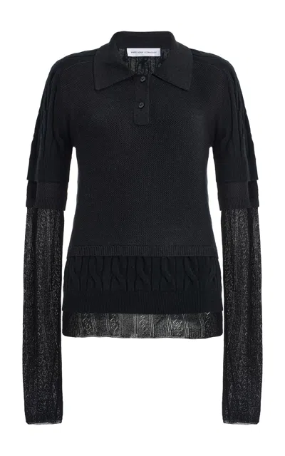 Marie Adam-leenaerdt Polo All In Cotton-wool Top In Black