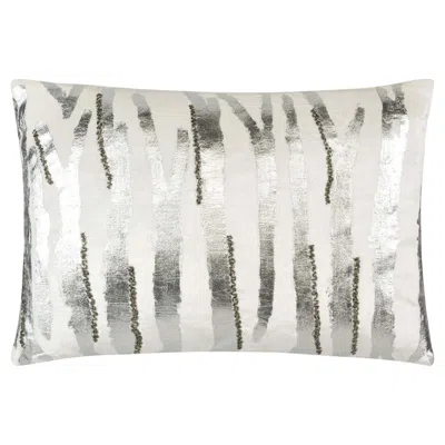 Pre-owned Marie Burgos Design Adele Ivory Silver Velvet Lumbar Pillow In White