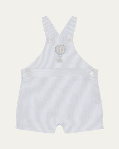 Marie Chantal Kids' Boy's Alfie Striped Embroidered Overalls In White Blue