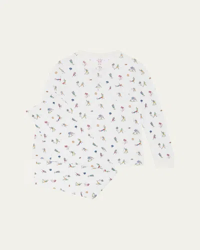 Marie Chantal Kids' Boy's Derek Quarterback Printed Pajama Set In White Multi