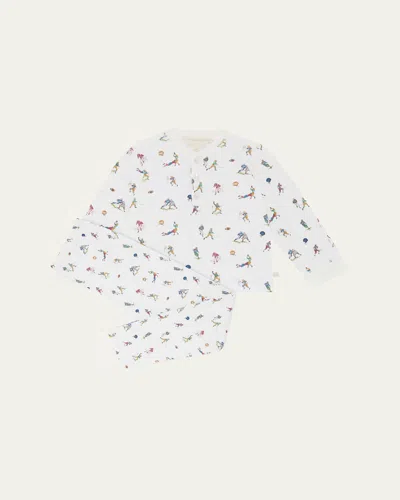 Marie Chantal Kids' Boy's Derek Quarterback Printed Pajama Set In White Multi