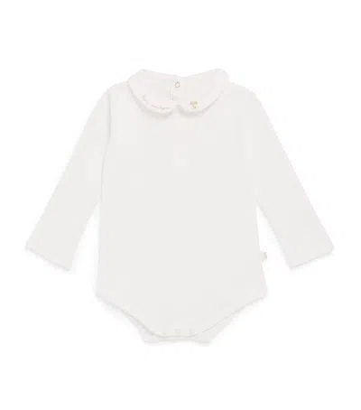 Marie-chantal Kids' Embroidered Pima Cotton Bodysuit In White