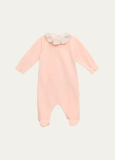 Marie Chantal Kids' Girl's Olympia Ruffle-trim Velour Coverall In Pink