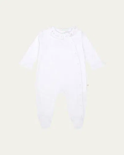 Marie Chantal Kids' Girl's Pima Cotton Silver Angel Wing Sleepsuit In White