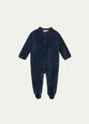 Marie Chantal Kids' Girl's Velour Golden Angel Wing Footie Pajamas In Navy