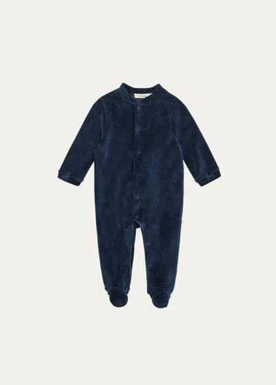 Marie Chantal Kids' Girl's Velour Golden Angel Wing Footie Pajamas In Navy
