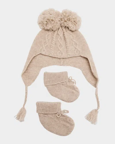 Marie Chantal Kid's Benny Cable Hat & Booties Set In Brown