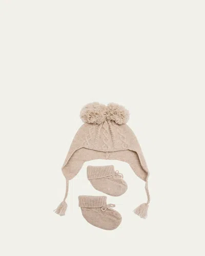 Marie Chantal Kid's Benny Cable Hat & Booties Set In Brown